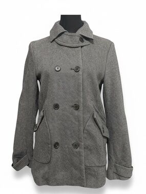 Lacoste Wool Blend double Breasted Pea Coat Grey